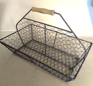 Vintage Style Chicken Wire Egg Basket Farmhouse Decor 12.5"Lx8"Tx7.5"W